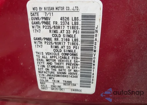 2011 Nissan Rogue Sv из США, поврежденный, VIN JN8AS5MV0BW314348